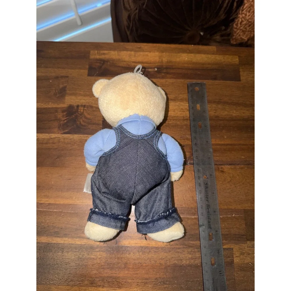 Carters On The Go Plush Teddy Bear Blue Shirt Denim Overalls Stuffed Animal 9in